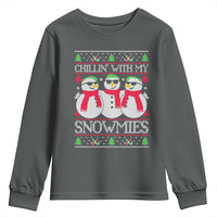 Chillin With My Snowmies Youth Sweatshirt Funny Snowman Christmas Kids Boys Ugly Xmas - Wonder Print Shop
