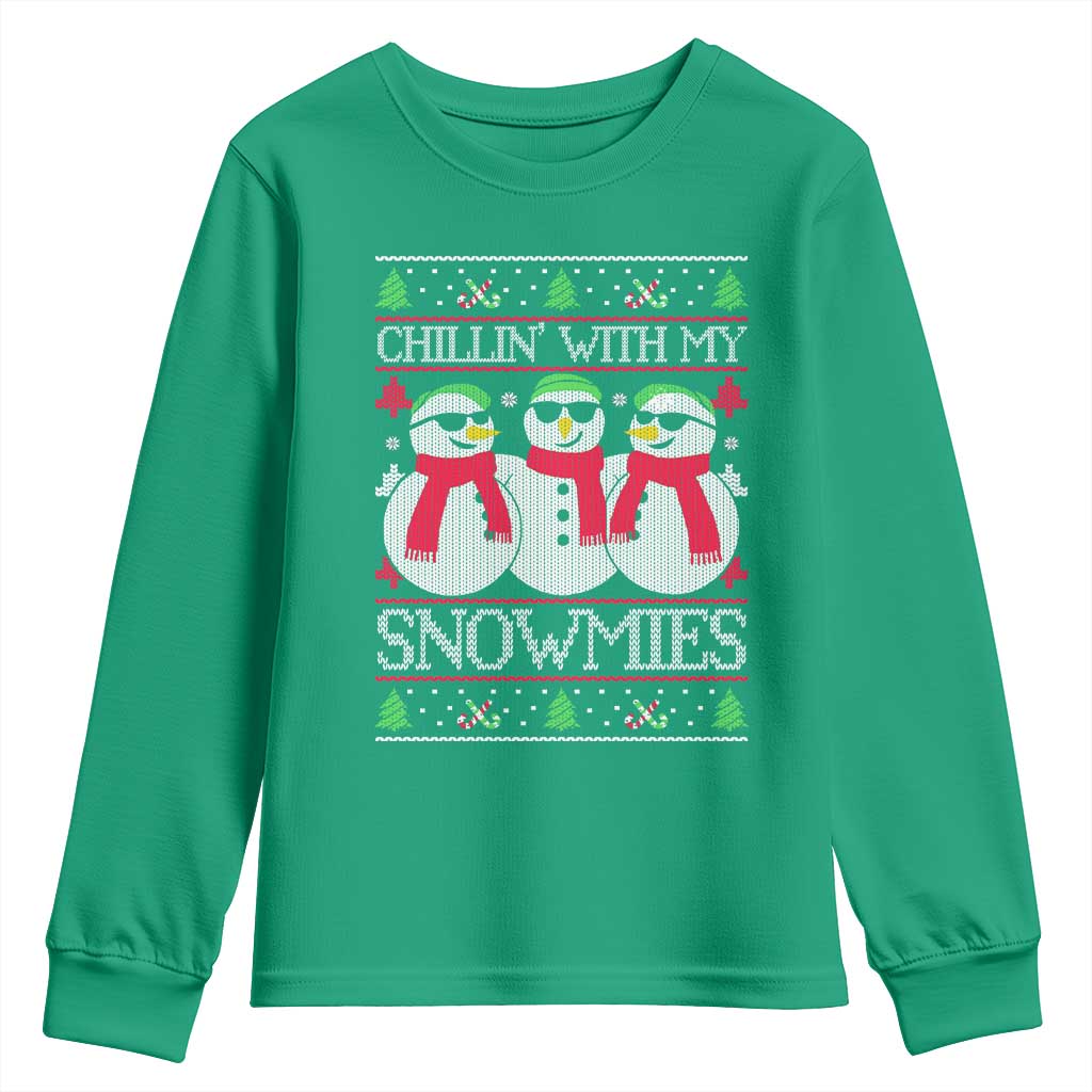 Chillin With My Snowmies Youth Sweatshirt Funny Snowman Christmas Kids Boys Ugly Xmas - Wonder Print Shop