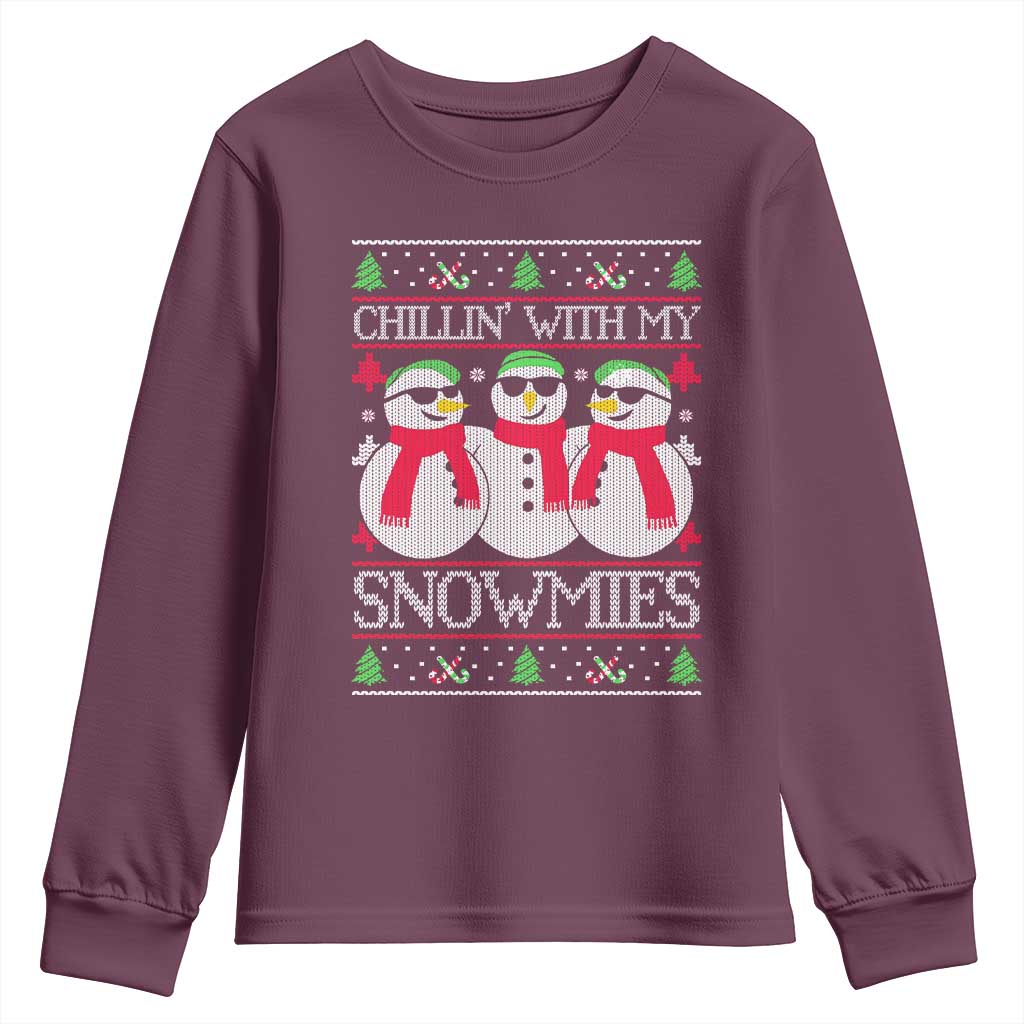 Chillin With My Snowmies Youth Sweatshirt Funny Snowman Christmas Kids Boys Ugly Xmas - Wonder Print Shop