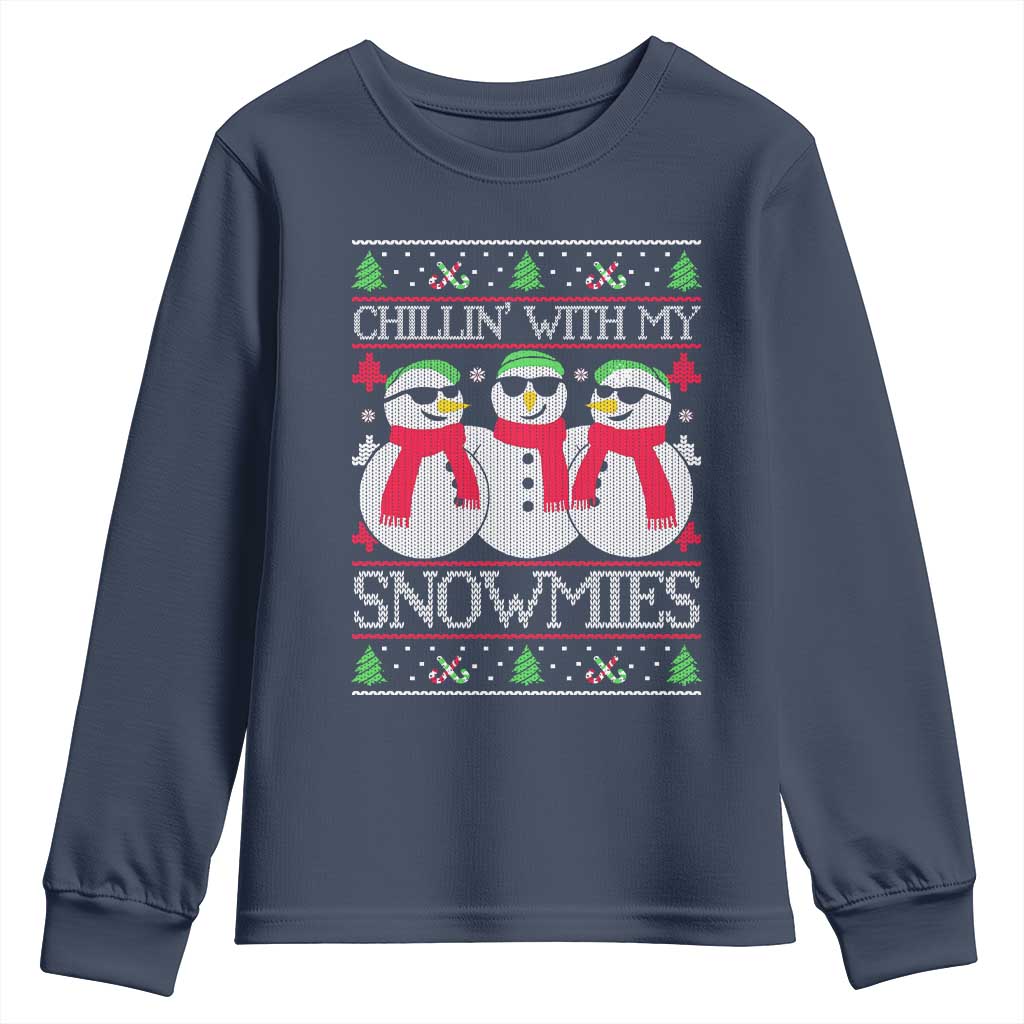 Chillin With My Snowmies Youth Sweatshirt Funny Snowman Christmas Kids Boys Ugly Xmas - Wonder Print Shop