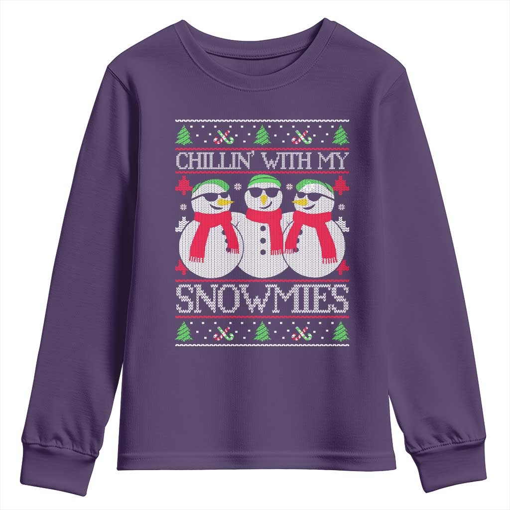 Chillin With My Snowmies Youth Sweatshirt Funny Snowman Christmas Kids Boys Ugly Xmas - Wonder Print Shop