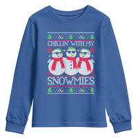 Chillin With My Snowmies Youth Sweatshirt Funny Snowman Christmas Kids Boys Ugly Xmas - Wonder Print Shop