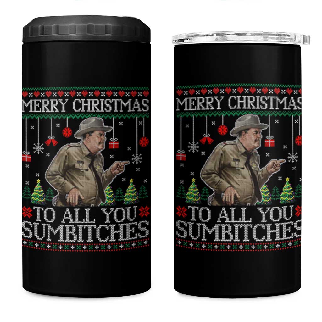 Merry Christmas Sumbitches 4 in 1 Can Cooler Tumbler Funny Smokey Retro 80s Movie The Bandit Ugly Xmas - Wonder Print Shop