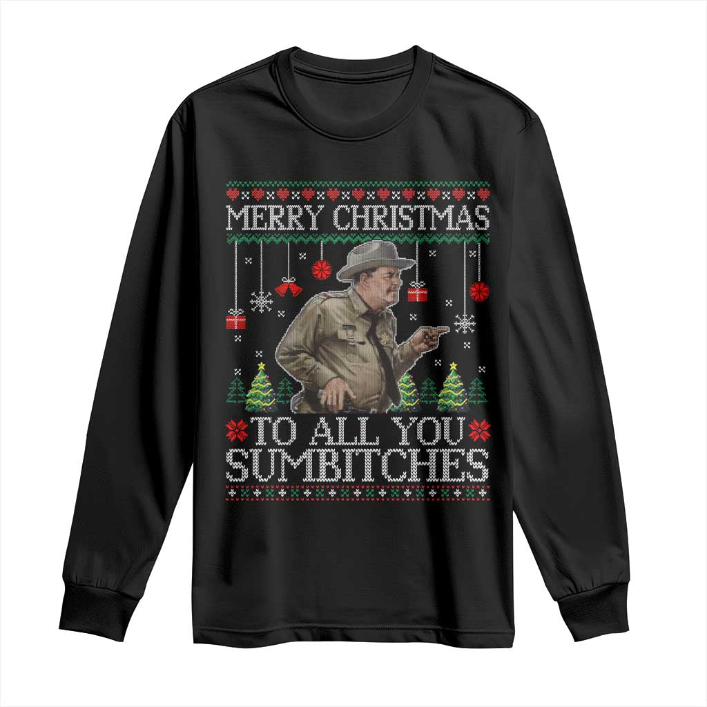 Merry Christmas Sumbitches Long Sleeve Shirt Funny Smokey Retro 80s Movie The Bandit Ugly Xmas - Wonder Print Shop