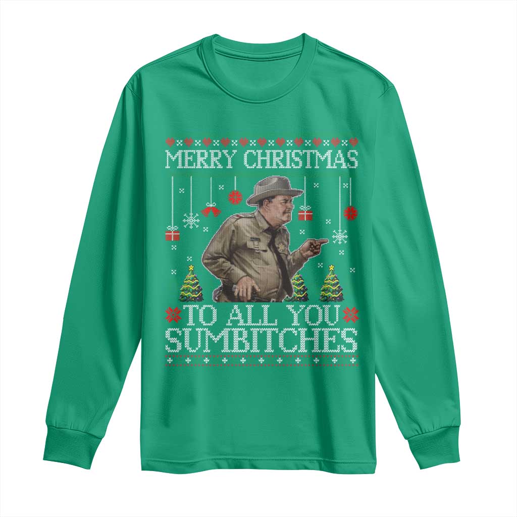 Merry Christmas Sumbitches Long Sleeve Shirt Funny Smokey Retro 80s Movie The Bandit Ugly Xmas - Wonder Print Shop