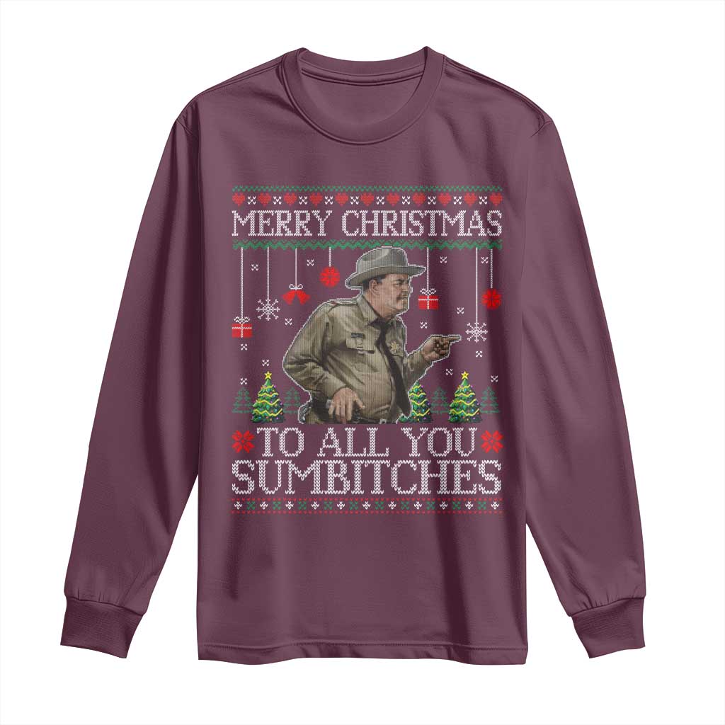 Merry Christmas Sumbitches Long Sleeve Shirt Funny Smokey Retro 80s Movie The Bandit Ugly Xmas - Wonder Print Shop