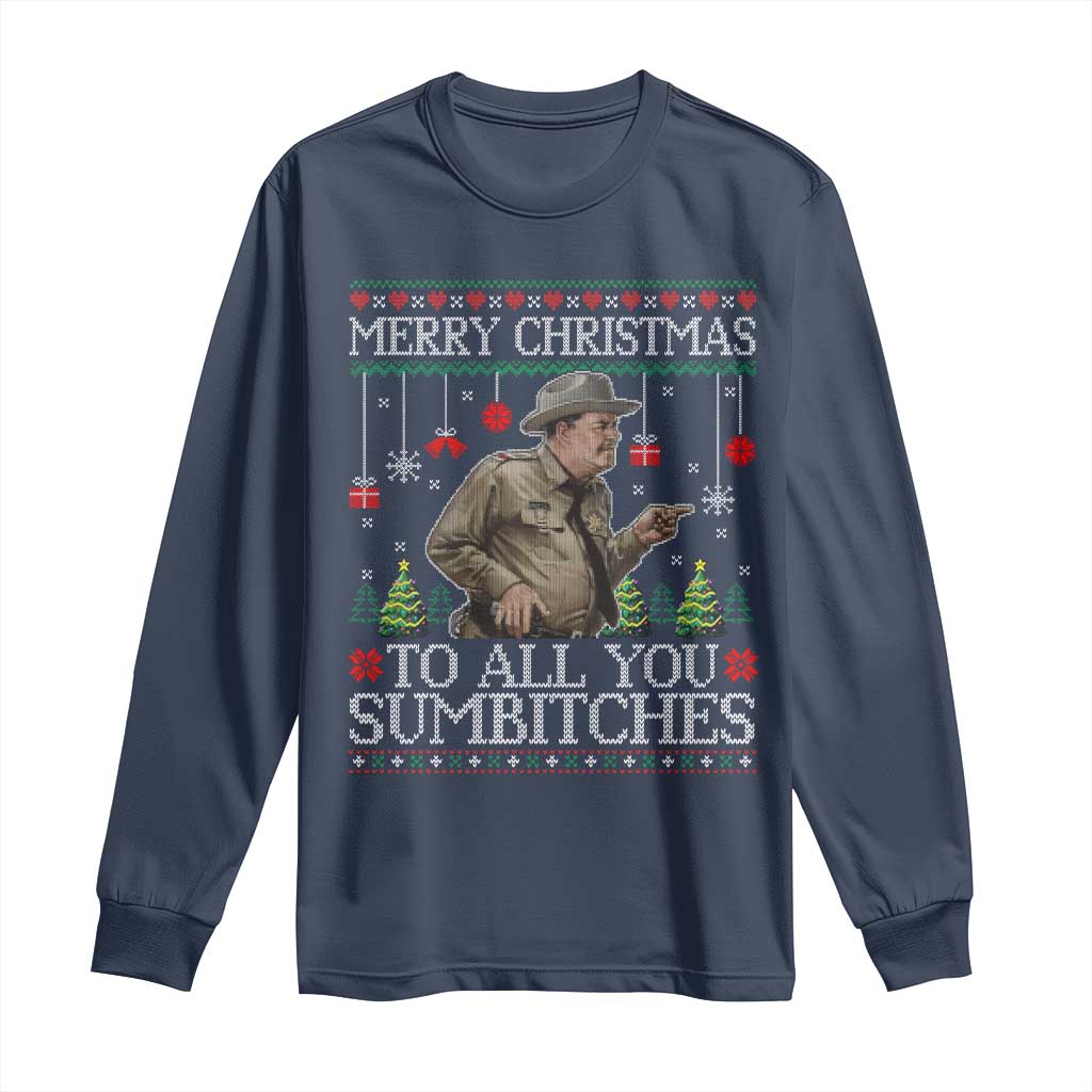 Merry Christmas Sumbitches Long Sleeve Shirt Funny Smokey Retro 80s Movie The Bandit Ugly Xmas - Wonder Print Shop