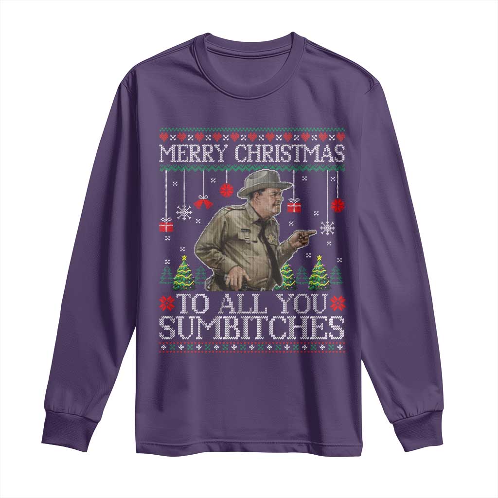 Merry Christmas Sumbitches Long Sleeve Shirt Funny Smokey Retro 80s Movie The Bandit Ugly Xmas - Wonder Print Shop