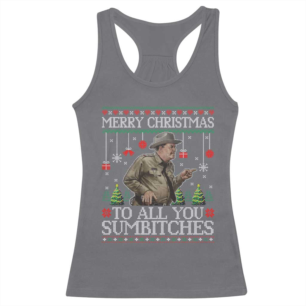 Merry Christmas Sumbitches Racerback Tank Top Funny Smokey Retro 80s Movie The Bandit Ugly Xmas - Wonder Print Shop