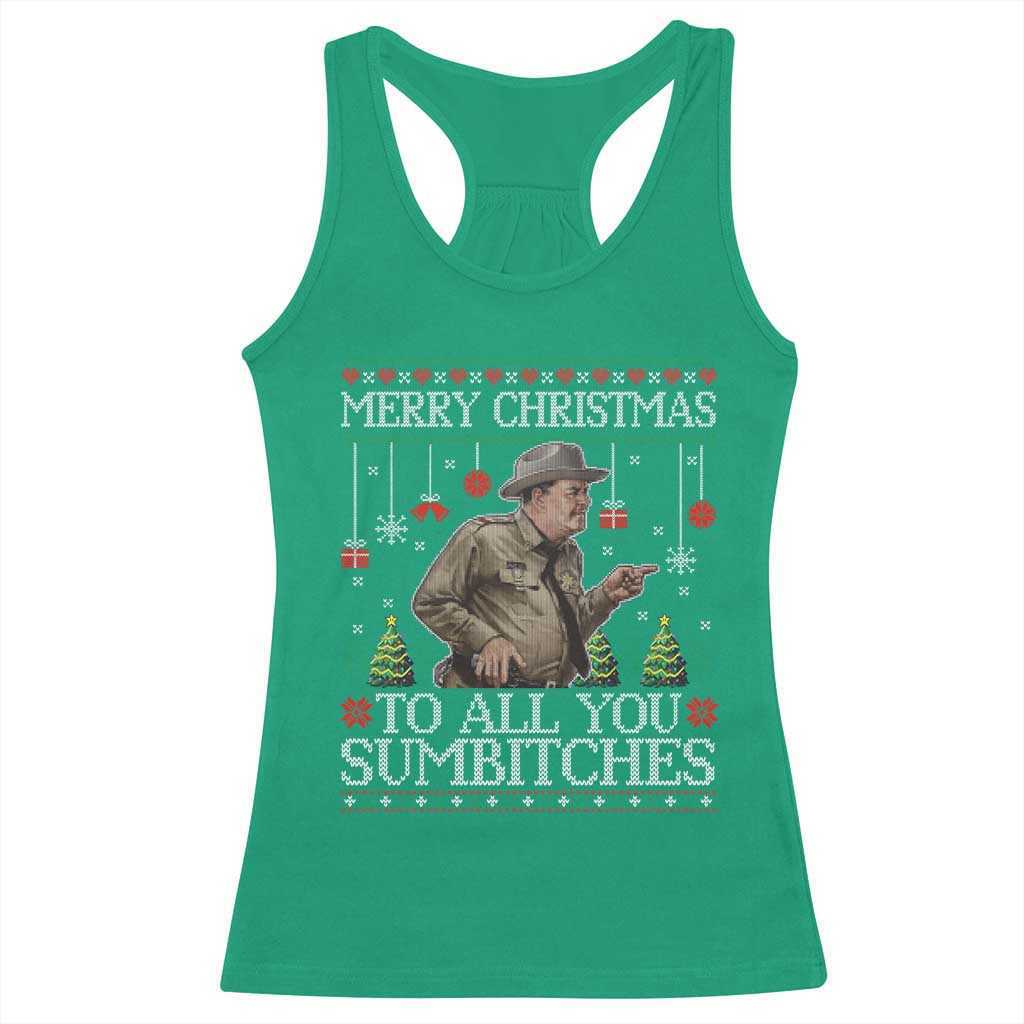 Merry Christmas Sumbitches Racerback Tank Top Funny Smokey Retro 80s Movie The Bandit Ugly Xmas - Wonder Print Shop