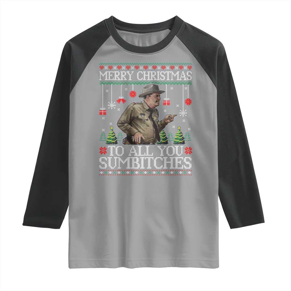 Merry Christmas Sumbitches Raglan Shirt Funny Smokey Retro 80s Movie The Bandit Ugly Xmas - Wonder Print Shop