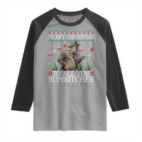 Merry Christmas Sumbitches Raglan Shirt Funny Smokey Retro 80s Movie The Bandit Ugly Xmas - Wonder Print Shop