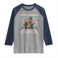 Merry Christmas Sumbitches Raglan Shirt Funny Smokey Retro 80s Movie The Bandit Ugly Xmas - Wonder Print Shop