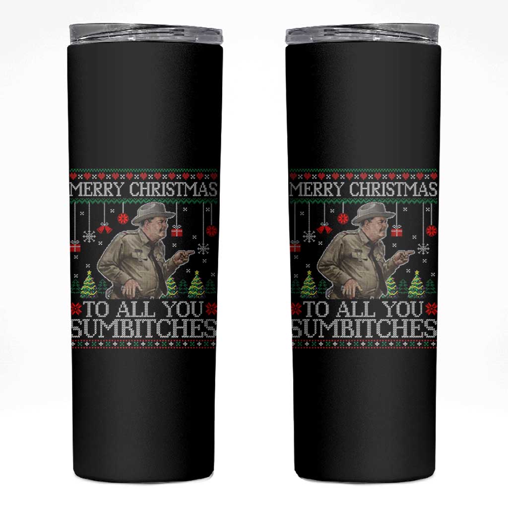 Merry Christmas Sumbitches Skinny Tumbler Funny Smokey Retro 80s Movie The Bandit Ugly Xmas - Wonder Print Shop