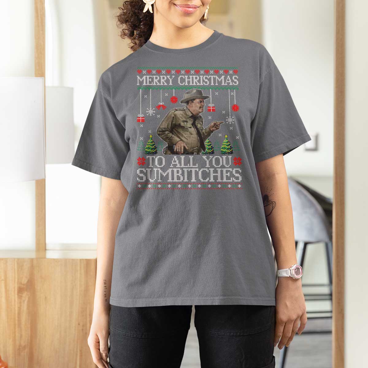 Merry Christmas Sumbitches T Shirt For Women Funny Smokey Retro 80s Movie The Bandit Ugly Xmas - Wonder Print Shop