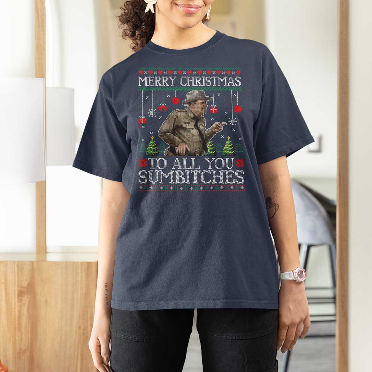 Merry Christmas Sumbitches T Shirt For Women Funny Smokey Retro 80s Movie The Bandit Ugly Xmas - Wonder Print Shop