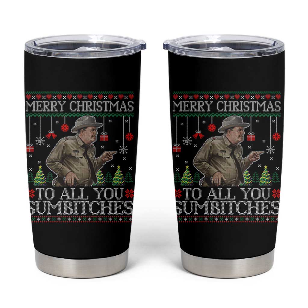 Merry Christmas Sumbitches Tumbler Cup Funny Smokey Retro 80s Movie The Bandit Ugly Xmas - Wonder Print Shop