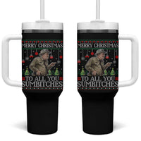 Merry Christmas Sumbitches Tumbler With Handle Funny Smokey Retro 80s Movie The Bandit Ugly Xmas - Wonder Print Shop