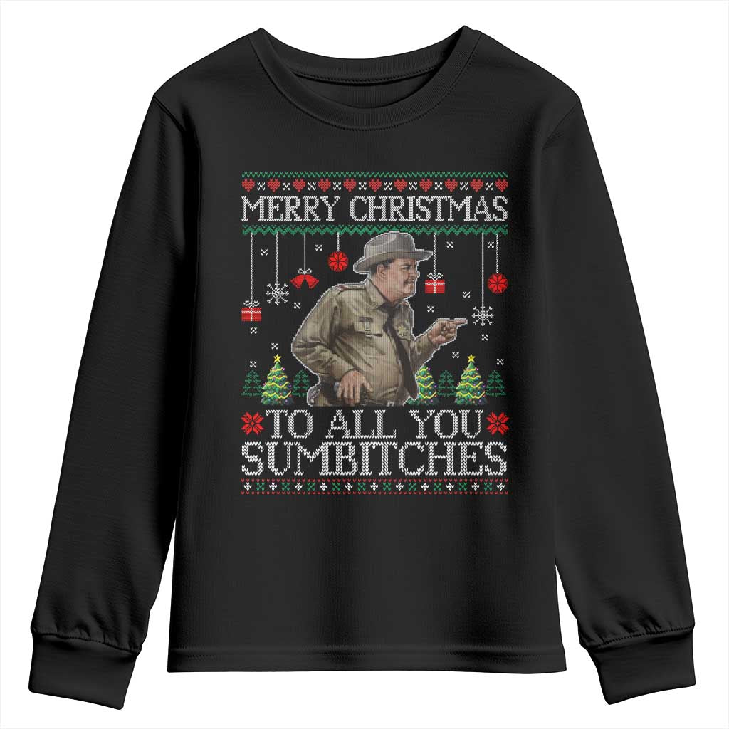 Merry Christmas Sumbitches Youth Sweatshirt Funny Smokey Retro 80s Movie The Bandit Ugly Xmas - Wonder Print Shop