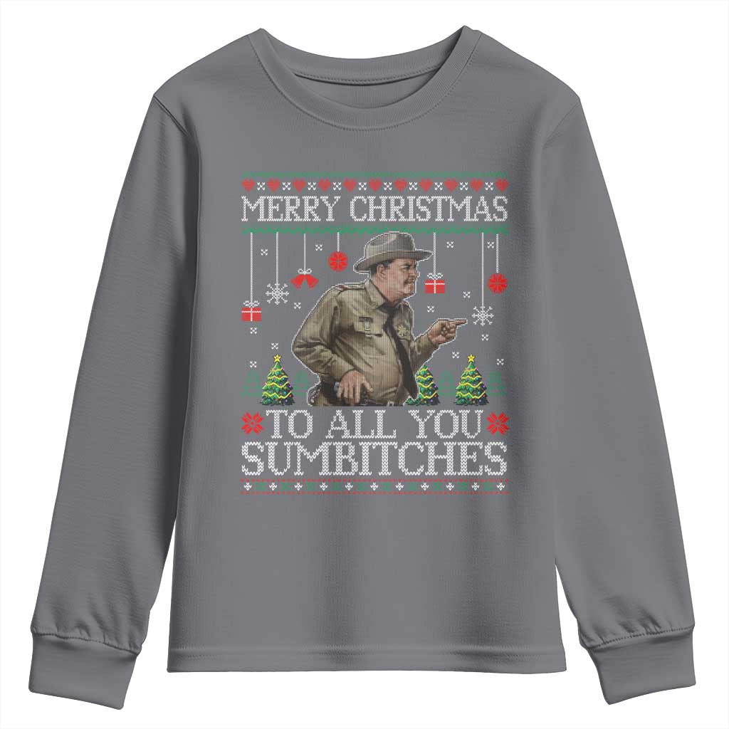 Merry Christmas Sumbitches Youth Sweatshirt Funny Smokey Retro 80s Movie The Bandit Ugly Xmas - Wonder Print Shop