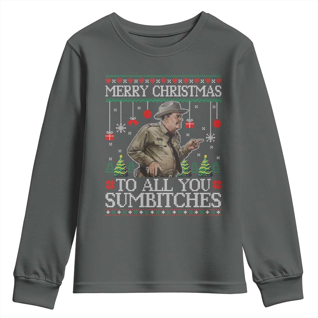 Merry Christmas Sumbitches Youth Sweatshirt Funny Smokey Retro 80s Movie The Bandit Ugly Xmas - Wonder Print Shop