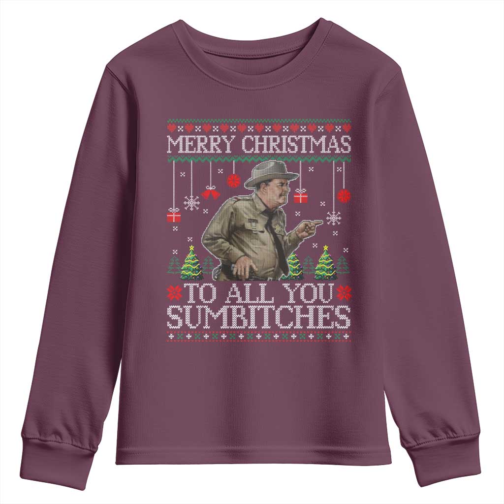 Merry Christmas Sumbitches Youth Sweatshirt Funny Smokey Retro 80s Movie The Bandit Ugly Xmas - Wonder Print Shop