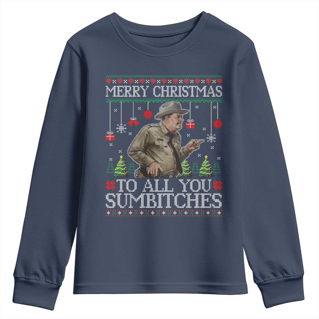 Merry Christmas Sumbitches Youth Sweatshirt Funny Smokey Retro 80s Movie The Bandit Ugly Xmas - Wonder Print Shop