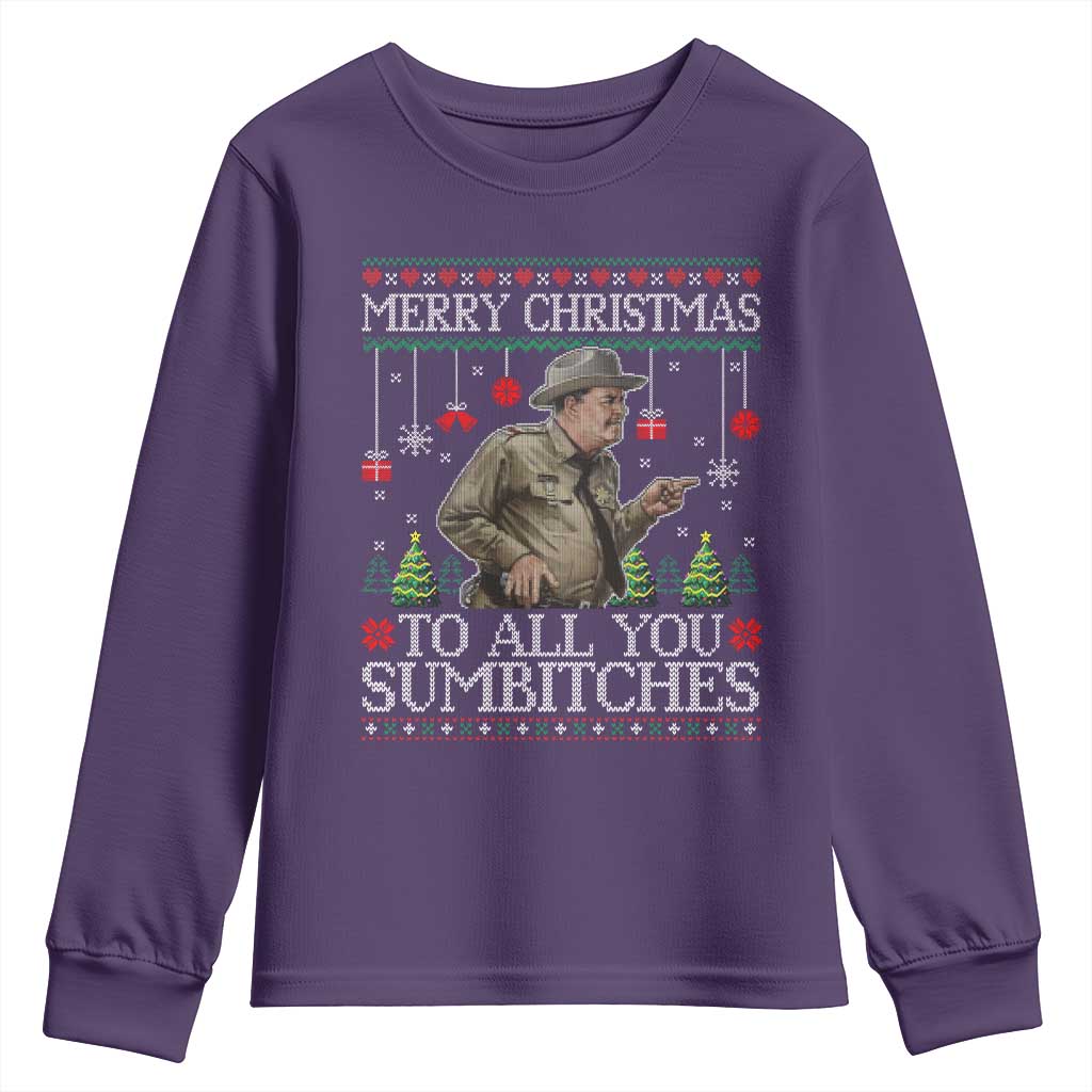 Merry Christmas Sumbitches Youth Sweatshirt Funny Smokey Retro 80s Movie The Bandit Ugly Xmas - Wonder Print Shop