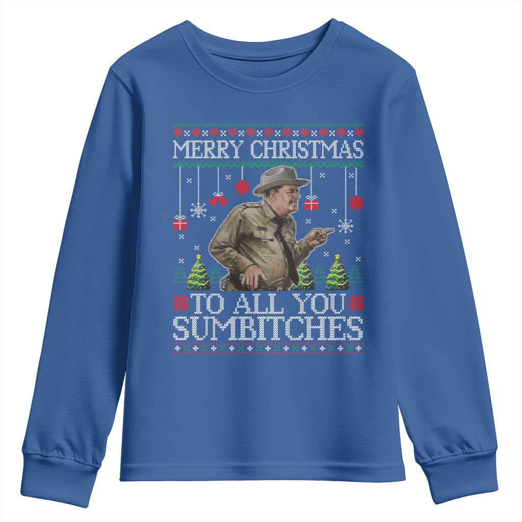 Merry Christmas Sumbitches Youth Sweatshirt Funny Smokey Retro 80s Movie The Bandit Ugly Xmas - Wonder Print Shop