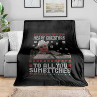 Merry Christmas To All You Sumbitches Throw Blanket Funny Ugly Xmas Retro 80s Movie - Wonder Print Shop