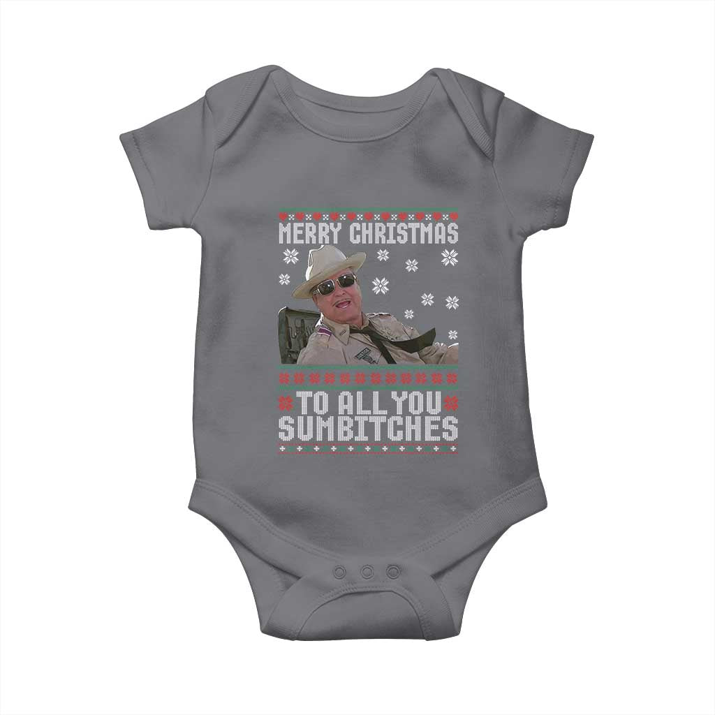 Merry Christmas To All You Sumbitches Baby Onesie Funny Ugly Xmas Retro 80s Movie - Wonder Print Shop