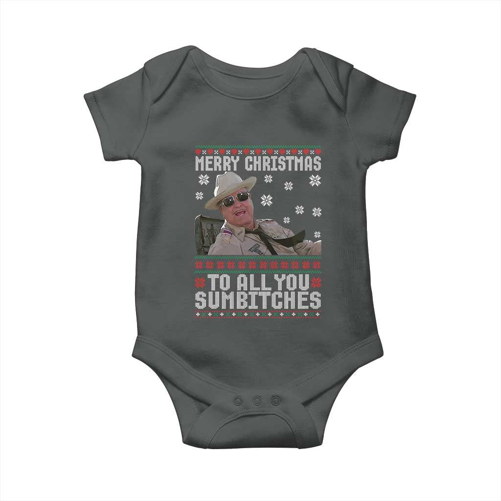 Merry Christmas To All You Sumbitches Baby Onesie Funny Ugly Xmas Retro 80s Movie - Wonder Print Shop