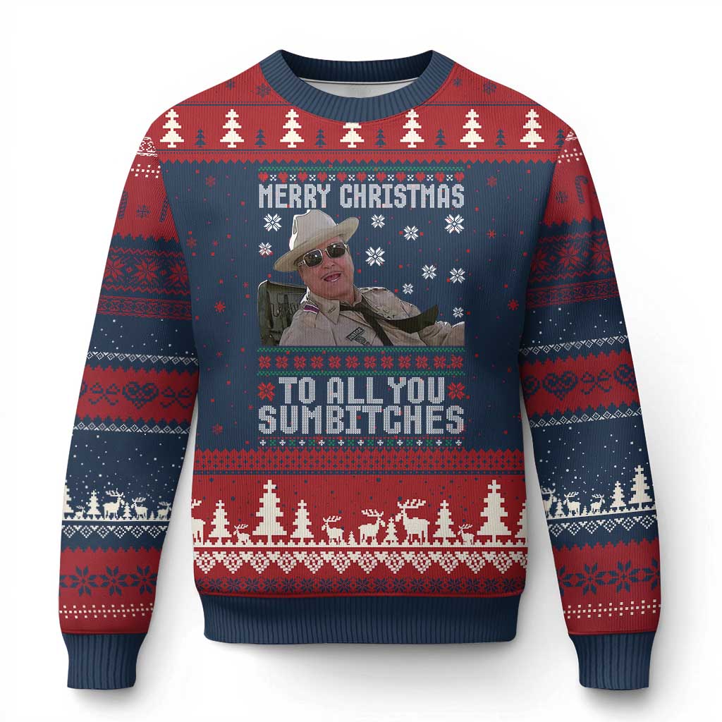 Merry Xmas To All You Sumbitches Ugly Christmas Sweater Funny Ugly Xmas Retro 80s Movie - Wonder Print Shop
