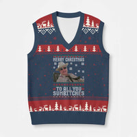 Merry Xmas To All You Sumbitches V-Neck Knit Sweater Vest Funny Ugly Xmas Retro 80s Movie - Wonder Print Shop