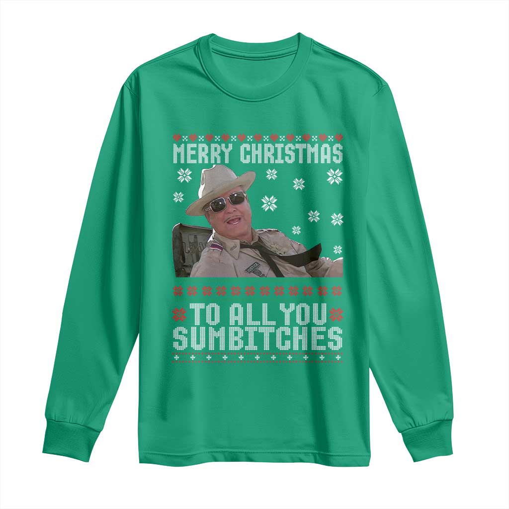 Merry Christmas To All You Sumbitches Long Sleeve Shirt Funny Ugly Xmas Retro 80s Movie - Wonder Print Shop