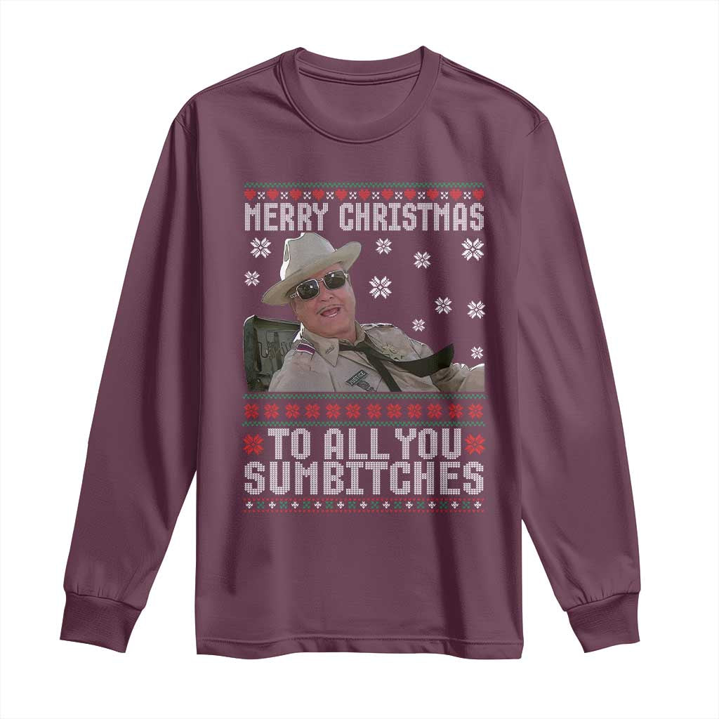 Merry Christmas To All You Sumbitches Long Sleeve Shirt Funny Ugly Xmas Retro 80s Movie - Wonder Print Shop