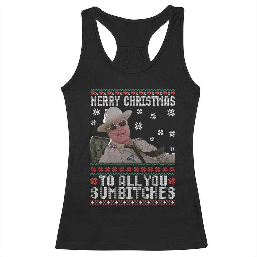 Merry Christmas To All You Sumbitches Racerback Tank Top Funny Ugly Xmas Retro 80s Movie - Wonder Print Shop
