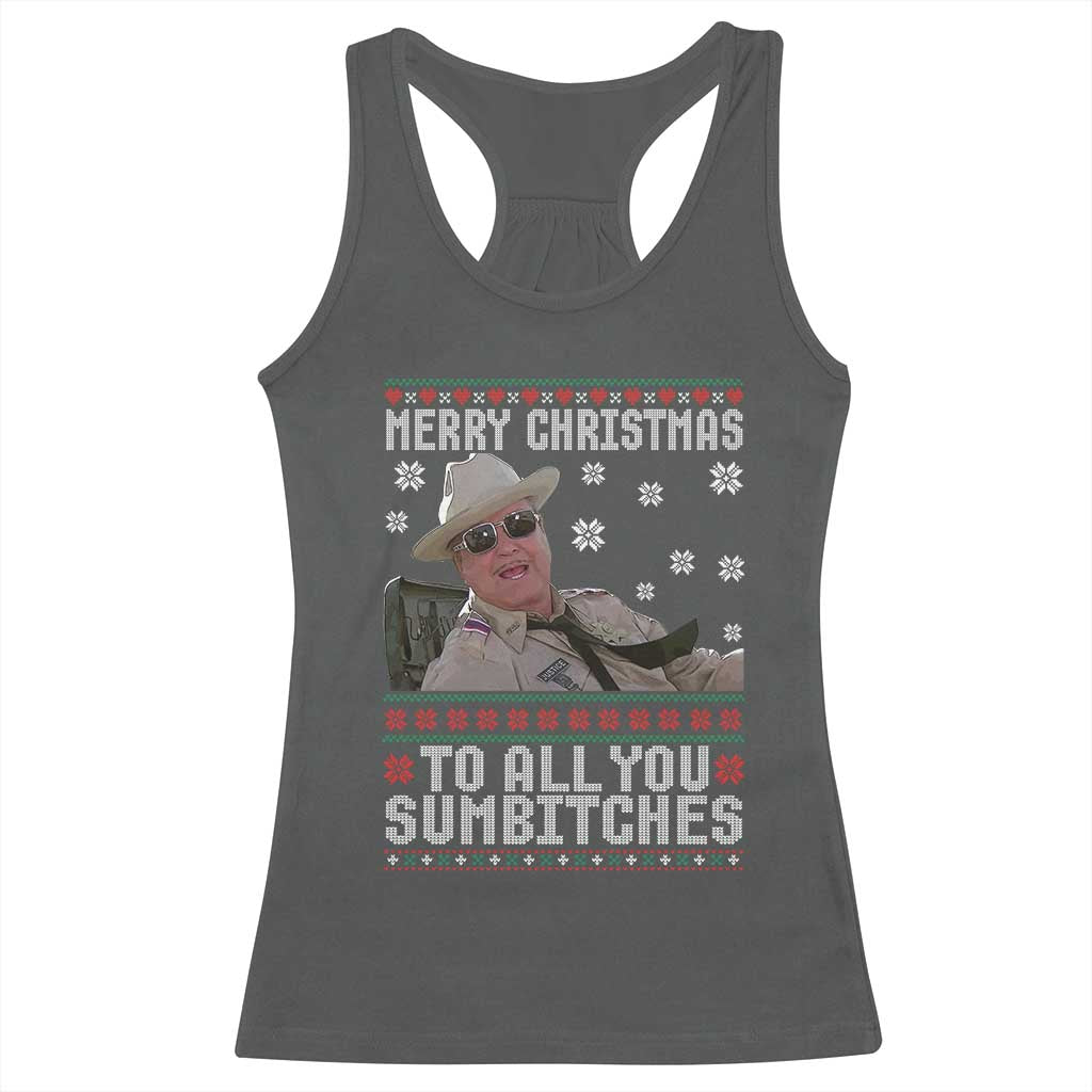 Merry Christmas To All You Sumbitches Racerback Tank Top Funny Ugly Xmas Retro 80s Movie - Wonder Print Shop