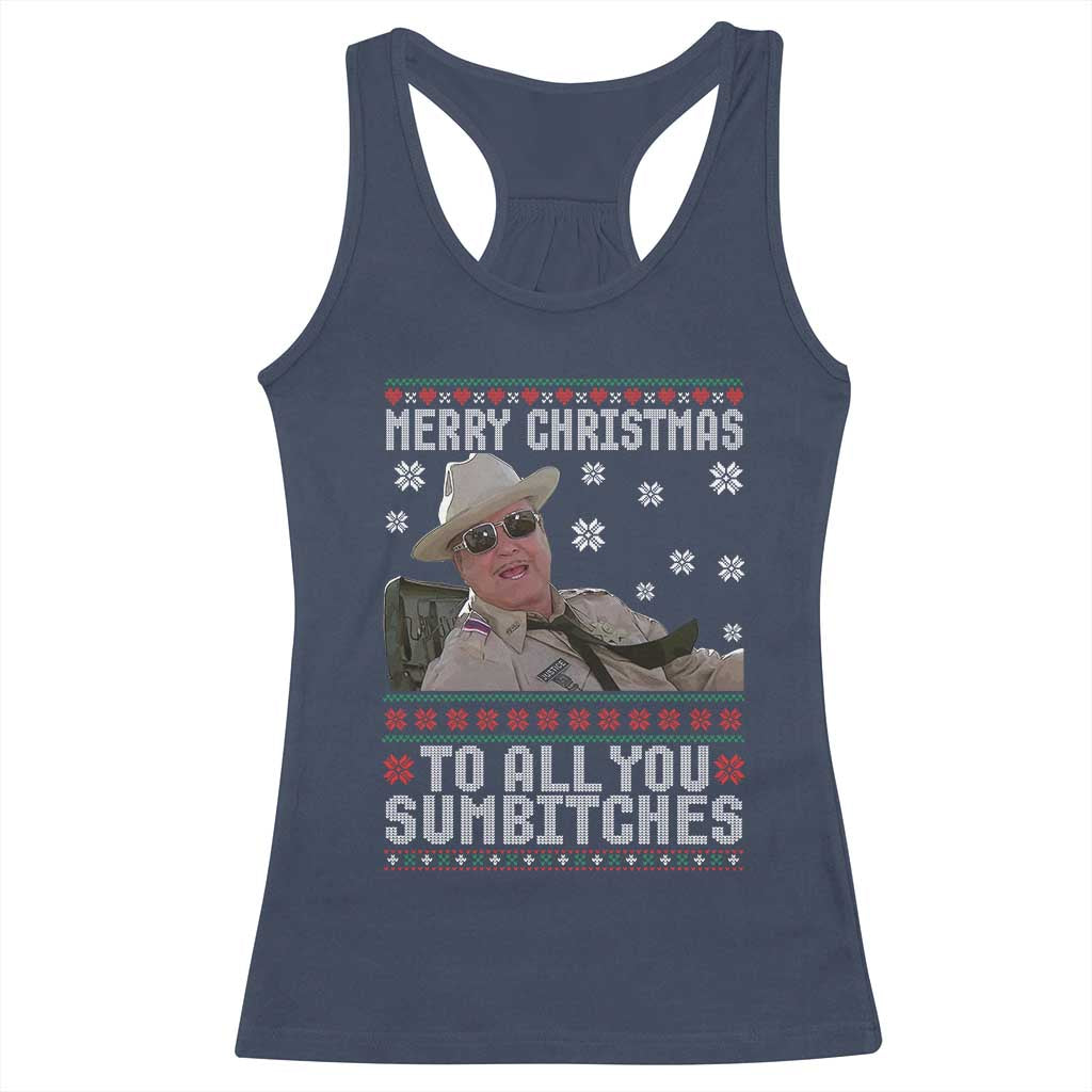 Merry Christmas To All You Sumbitches Racerback Tank Top Funny Ugly Xmas Retro 80s Movie - Wonder Print Shop