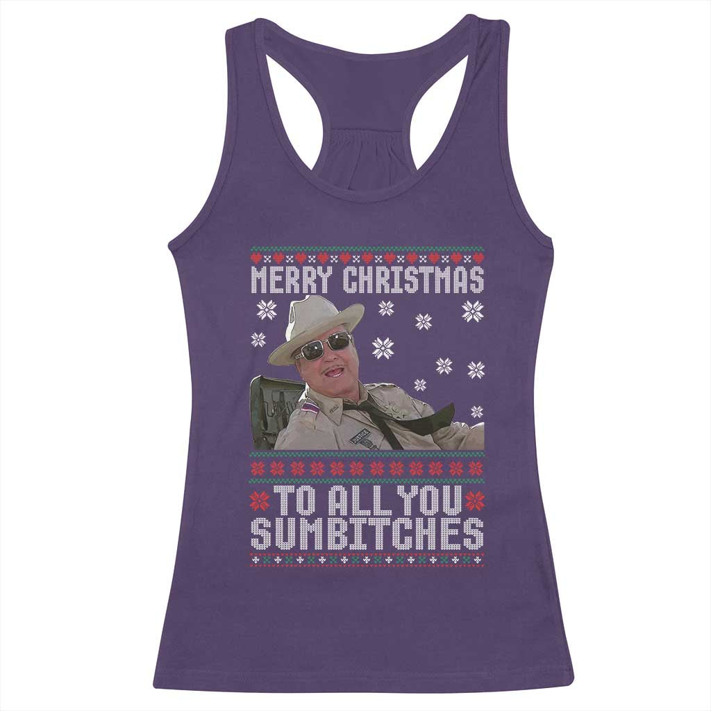 Merry Christmas To All You Sumbitches Racerback Tank Top Funny Ugly Xmas Retro 80s Movie - Wonder Print Shop