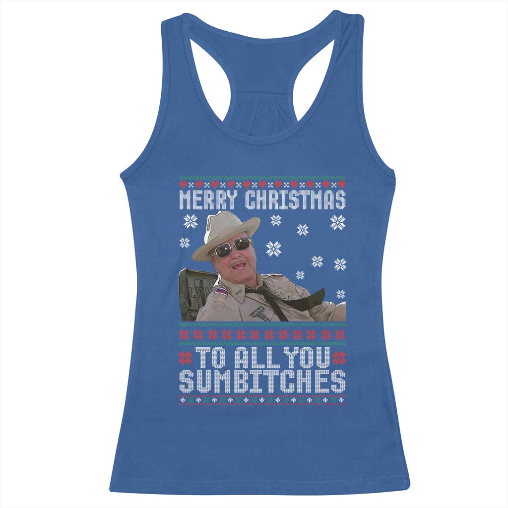 Merry Christmas To All You Sumbitches Racerback Tank Top Funny Ugly Xmas Retro 80s Movie - Wonder Print Shop