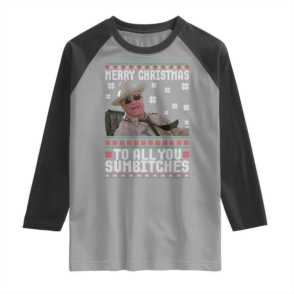 Merry Christmas To All You Sumbitches Raglan Shirt Funny Ugly Xmas Retro 80s Movie - Wonder Print Shop