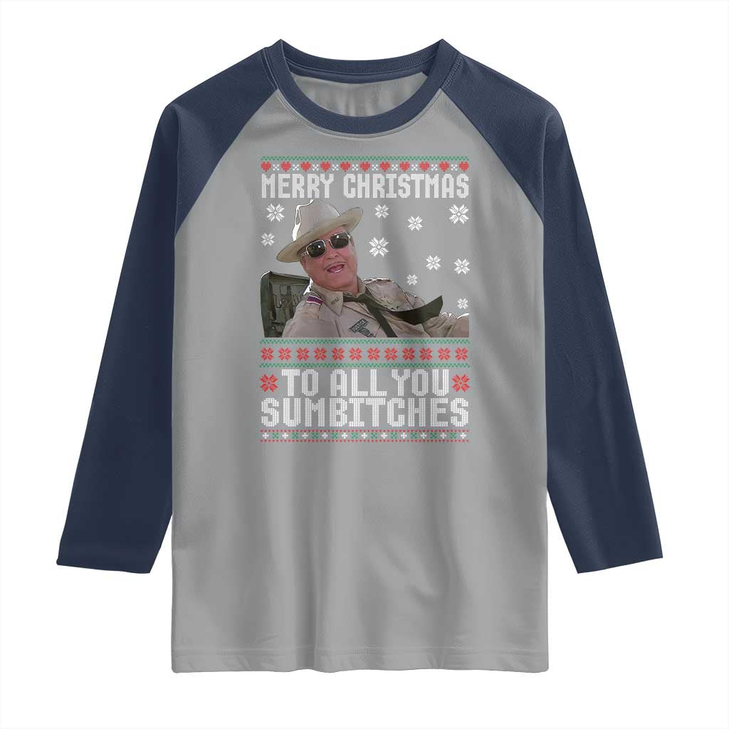 Merry Christmas To All You Sumbitches Raglan Shirt Funny Ugly Xmas Retro 80s Movie - Wonder Print Shop