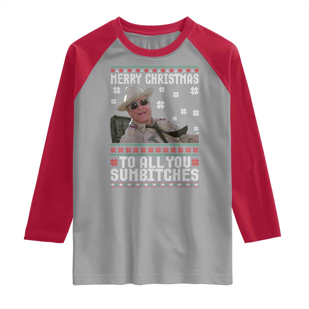 Merry Christmas To All You Sumbitches Raglan Shirt Funny Ugly Xmas Retro 80s Movie - Wonder Print Shop