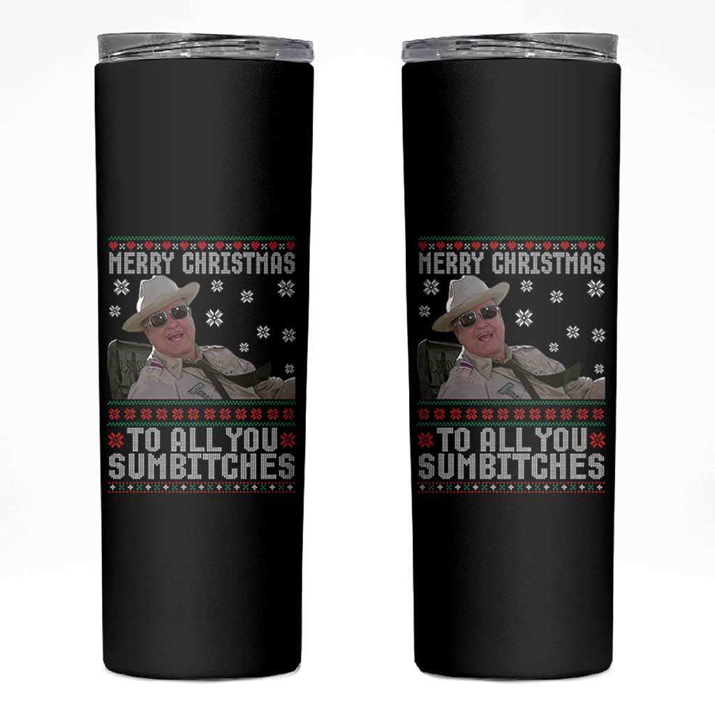 Merry Christmas To All You Sumbitches Skinny Tumbler Funny Ugly Xmas Retro 80s Movie - Wonder Print Shop