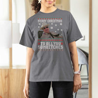 Merry Christmas To All You Sumbitches T Shirt For Women Funny Ugly Xmas Retro 80s Movie - Wonder Print Shop
