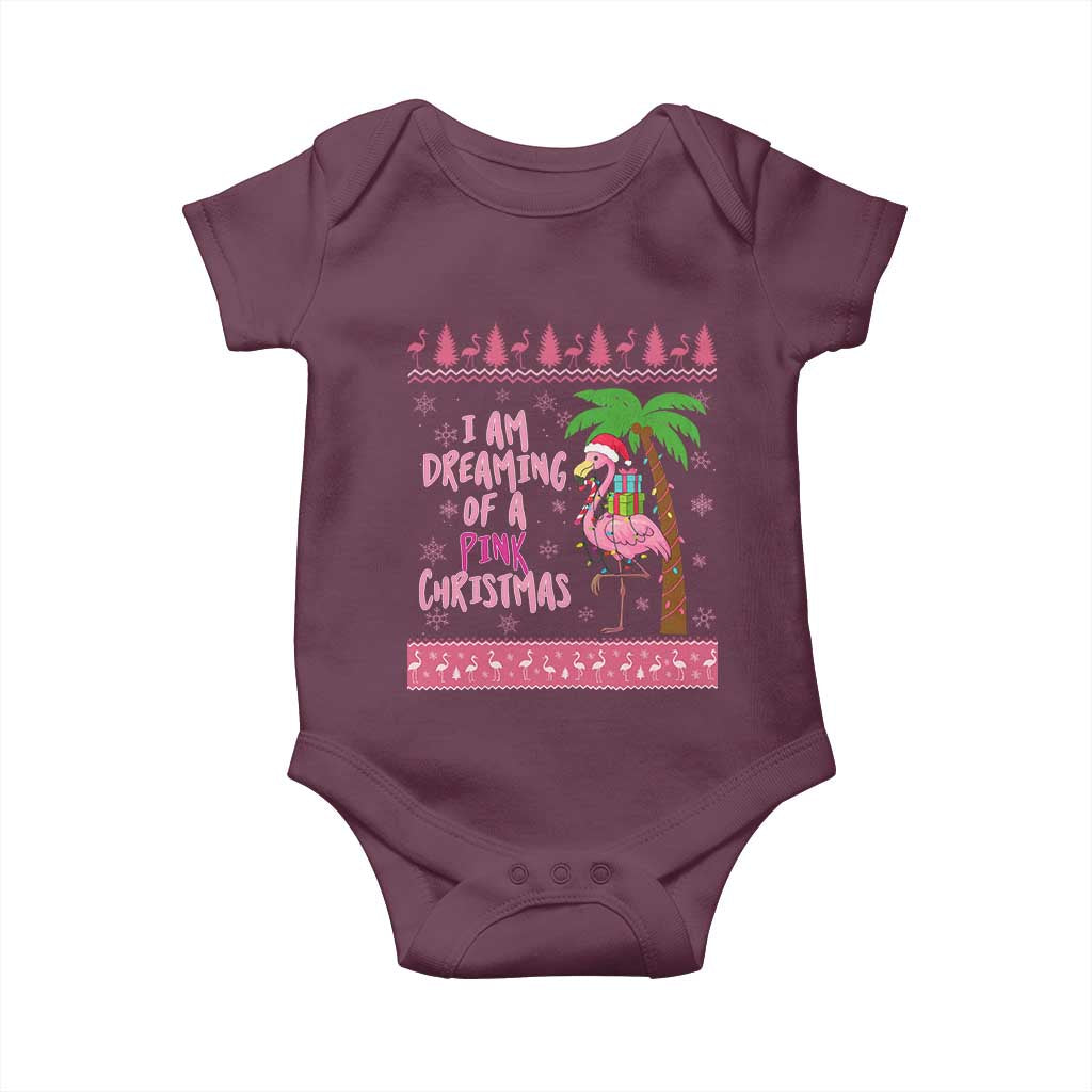 I Am Dreaming Of A Pink Christmas Baby Onesie Family Trip Santa Flamingo Palm Tree Ugly Xmas - Wonder Print Shop