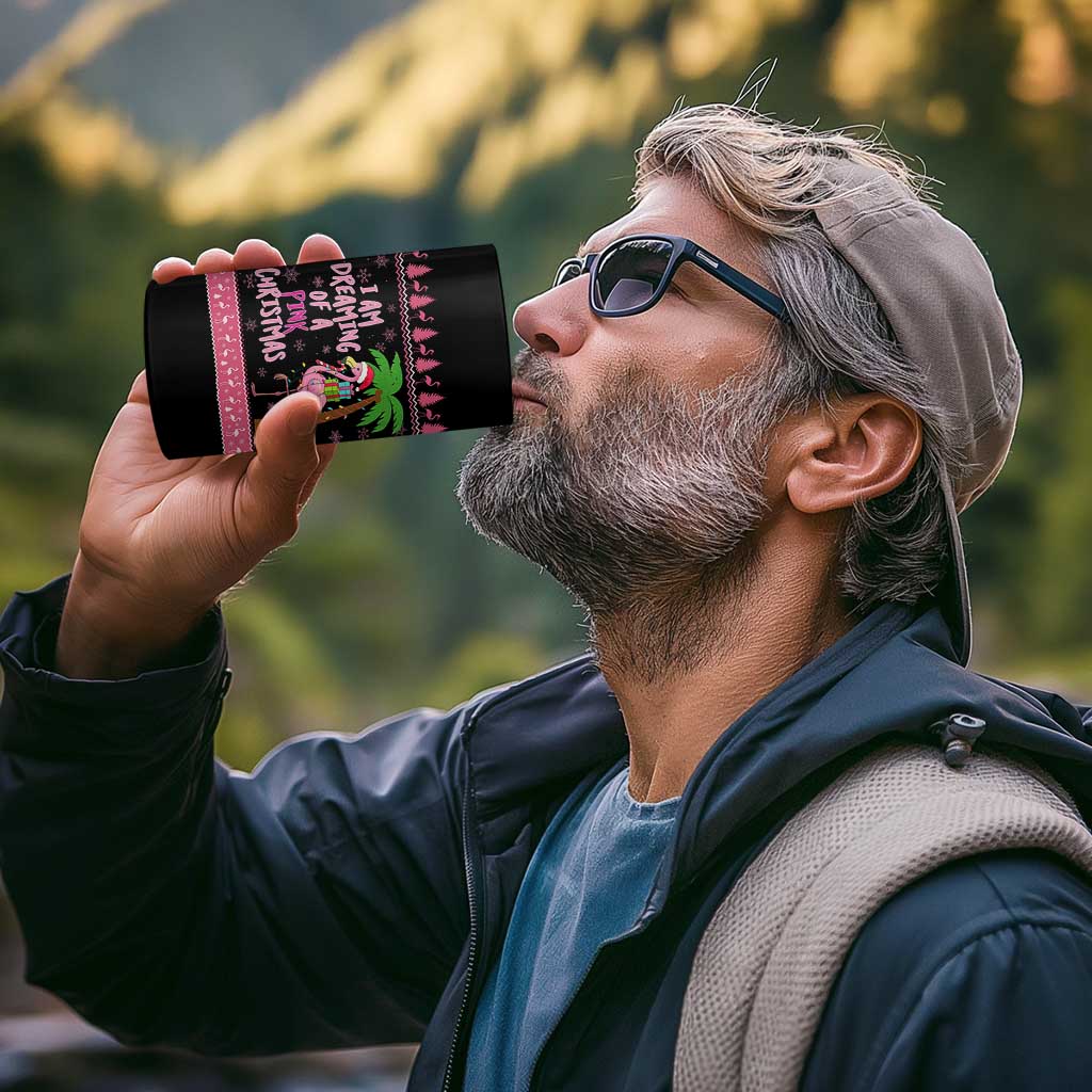 I Am Dreaming Of A Pink Christmas 4 in 1 Can Cooler Tumbler Family Trip Santa Flamingo Palm Tree Ugly Xmas - Wonder Print Shop