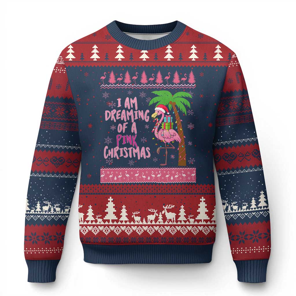 I Am Dreaming Of A Pink Xmas Ugly Christmas Sweater Family Trip Santa Flamingo Palm Tree Ugly Xmas - Wonder Print Shop