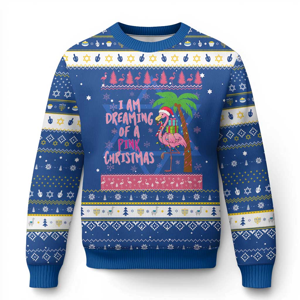 I Am Dreaming Of A Pink Christmas Hanukkah Ugly Sweater Family Trip Santa Flamingo Palm Tree Ugly Xmas - Wonder Print Shop